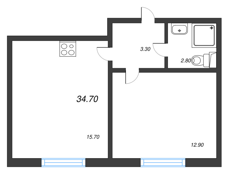 2 ккв (Евро) 33,9 м²