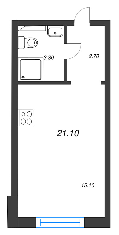 Студия 21,1 м²