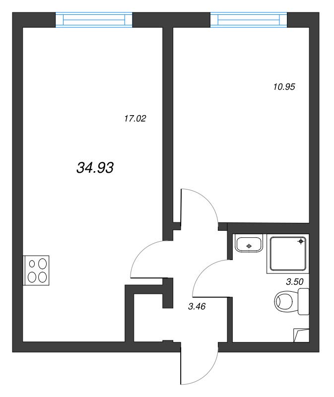 2 ккв (Евро) 34,9 м²