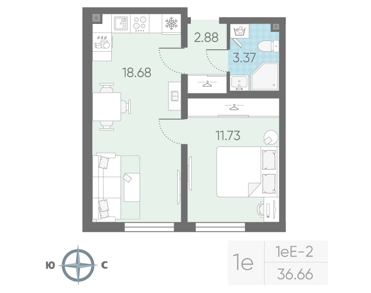 2 ккв (Евро) 36,7 м²