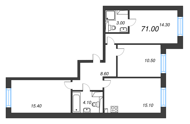 4 ккв (Евро) 71 м²