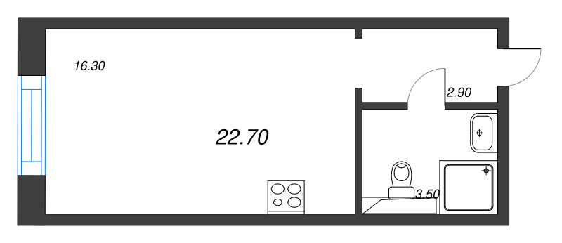 Студия 22,7 м²