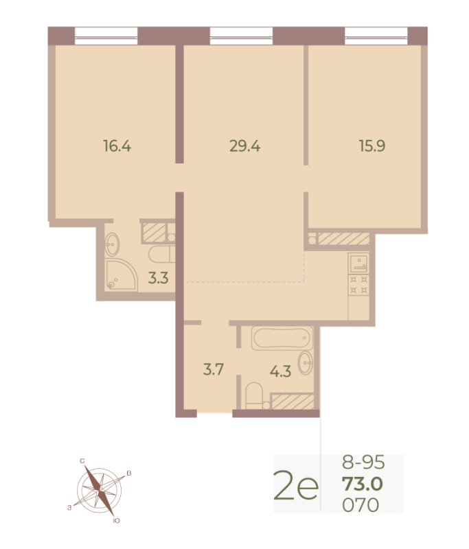 3 ккв (Евро) 72,8 м²