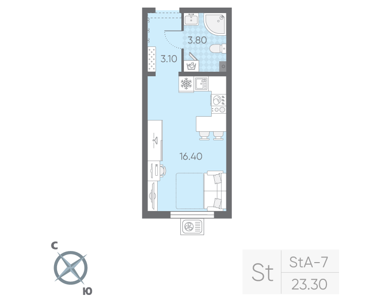 Студия 23,3 м²