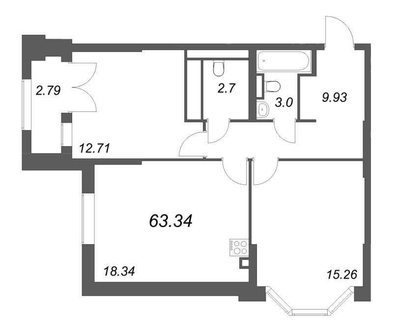 3 ккв (Евро) 63,3 м²