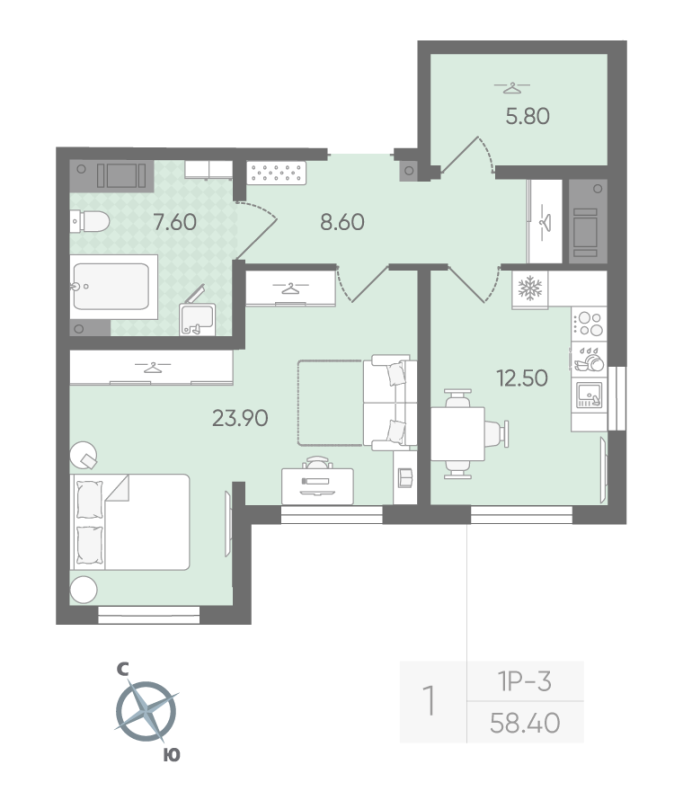 1 ккв 57,2 м²