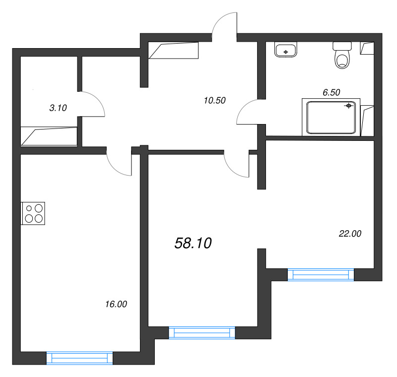 2 ккв (Евро) 57,2 м²