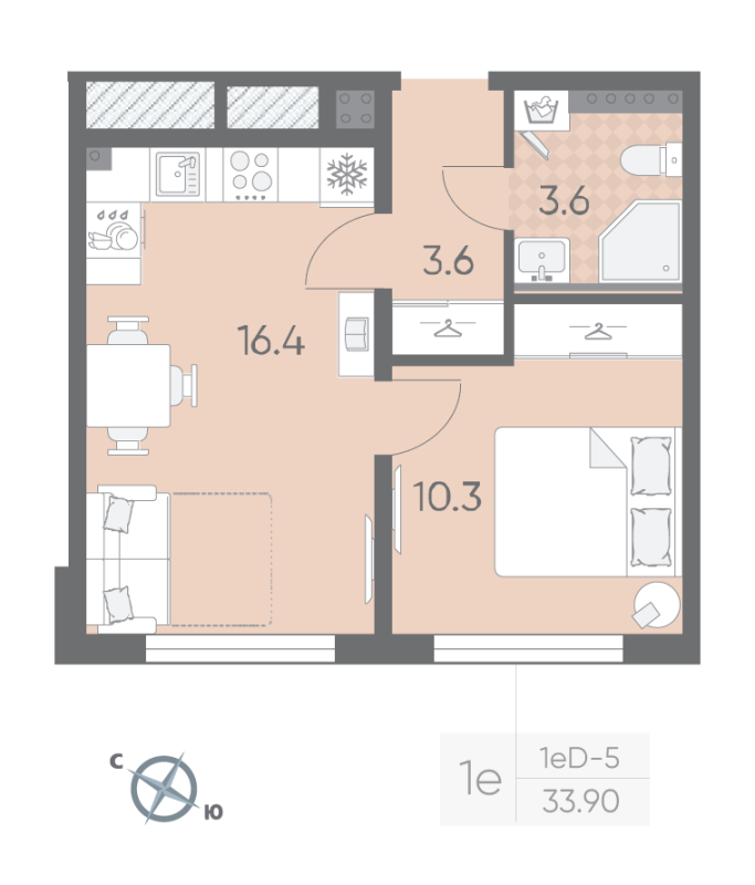 2 ккв (Евро) 33,9 м²