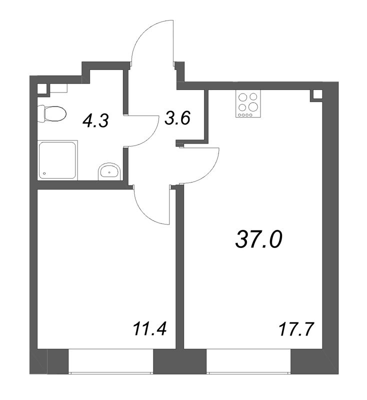 2 ккв (Евро) 37 м²