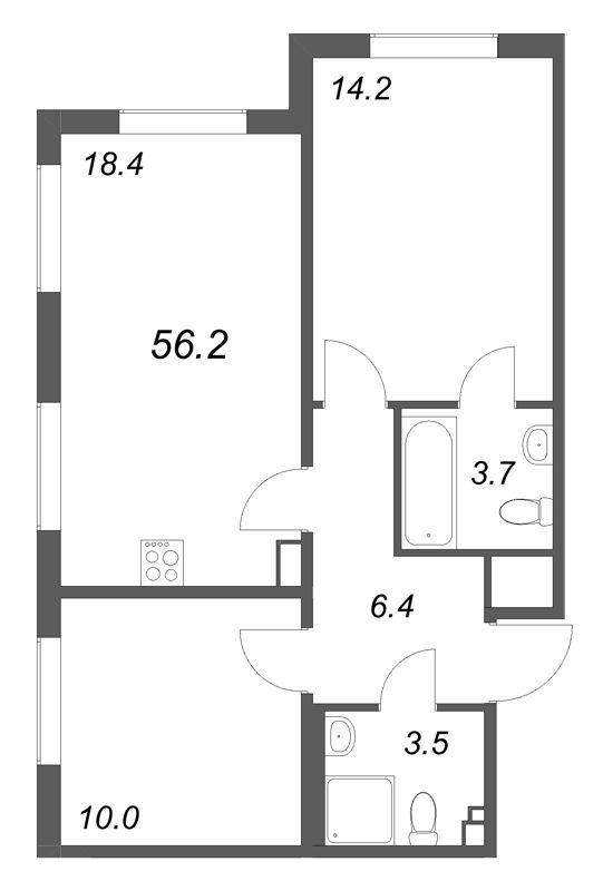 3 ккв (Евро) 56,2 м²