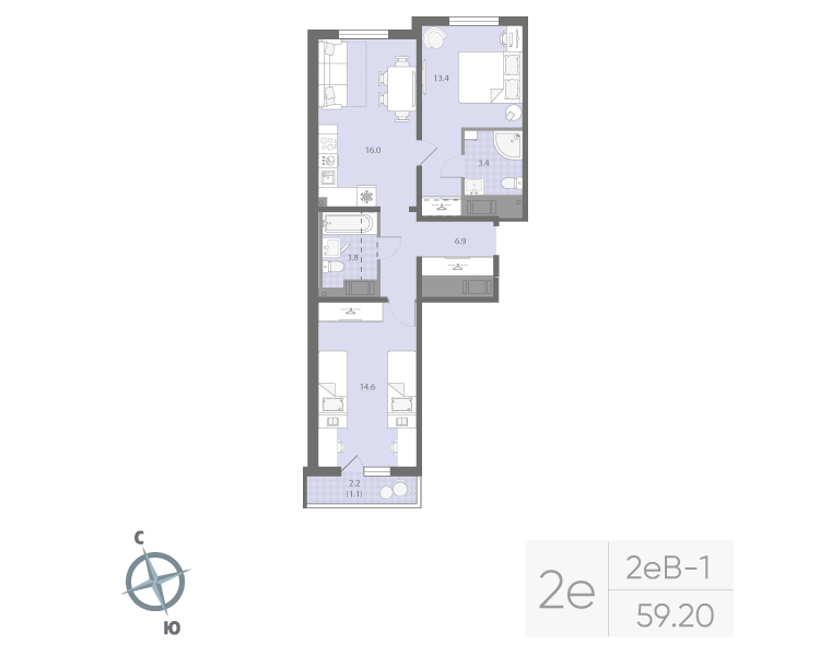 3 ккв (Евро) 59,2 м²