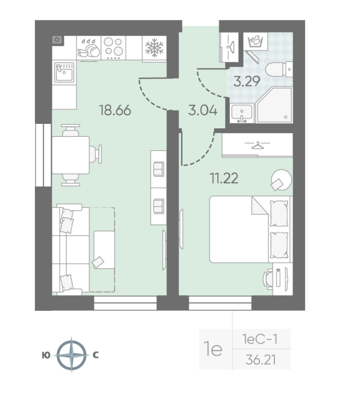 2 ккв (Евро) 36,4 м²