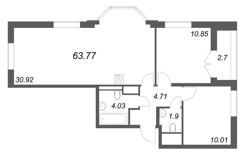 3 ккв (Евро) 63,8 м²