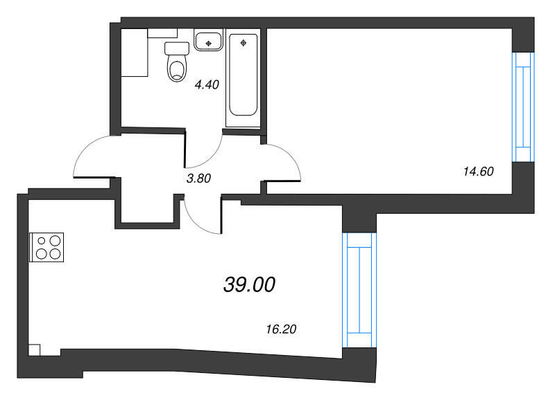 2 ккв (Евро) 39 м²
