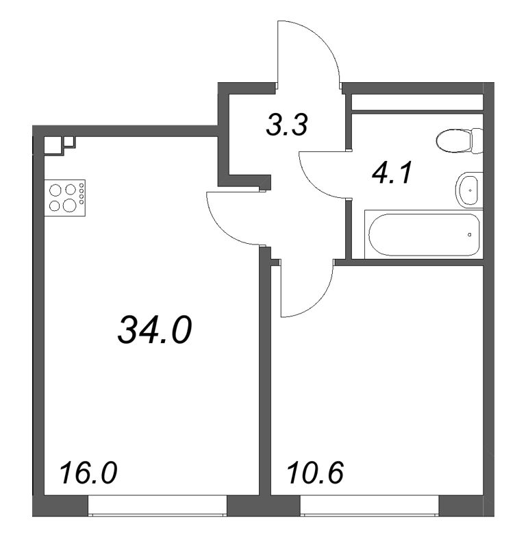 2 ккв (Евро) 34 м²