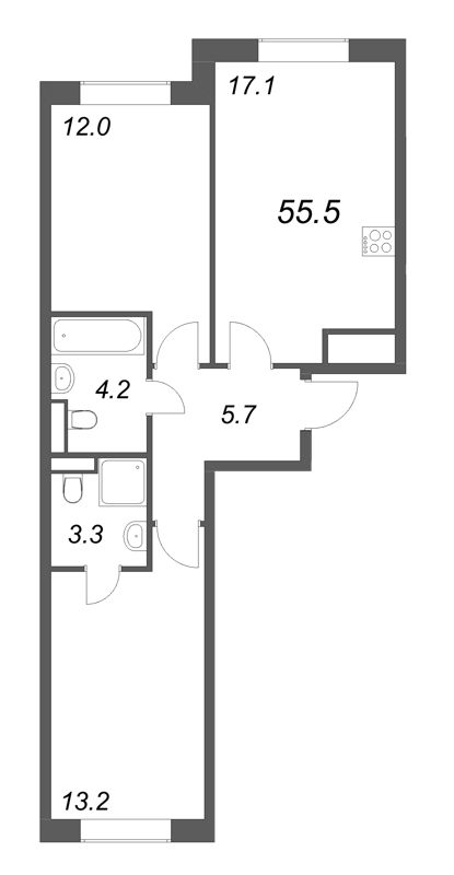 3 ккв (Евро) 55,5 м²