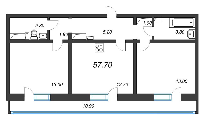 2 ккв 58,7 м²