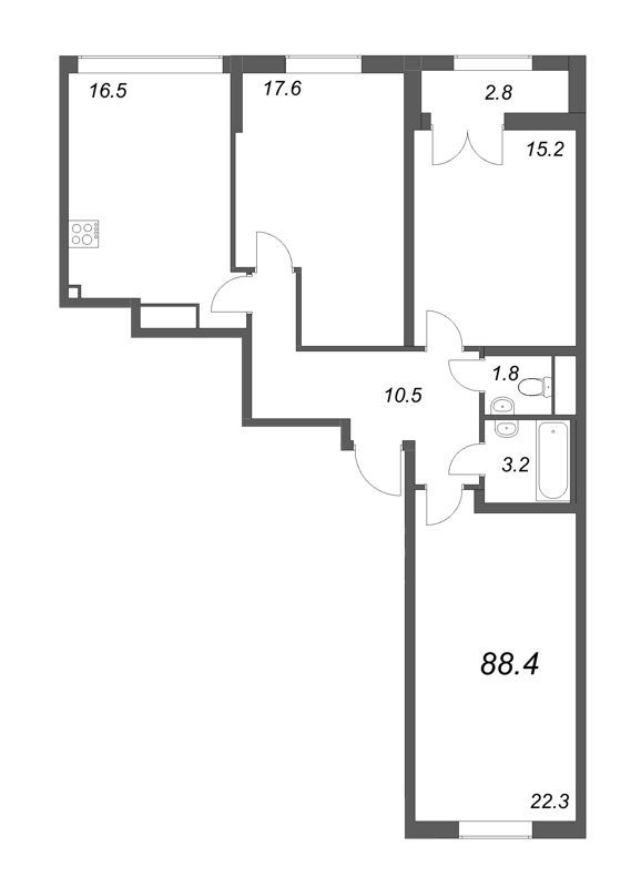 4 ккв (Евро) 88,4 м²