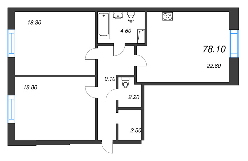 3 ккв (Евро) 77,7 м²