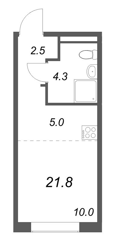 Студия 21,8 м²