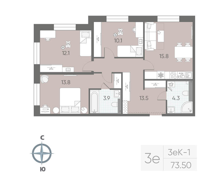 4 ккв (Евро) 73,5 м²
