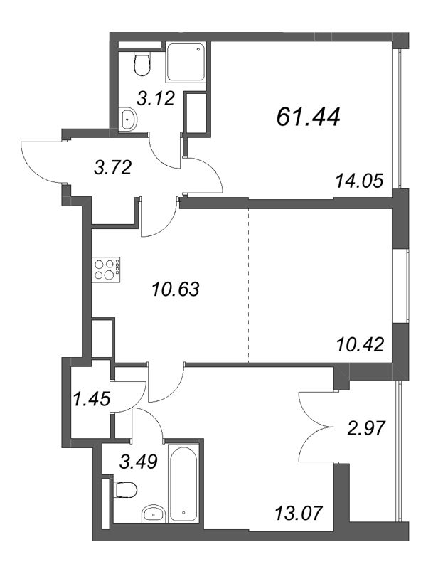3 ккв (Евро) 61,4 м²