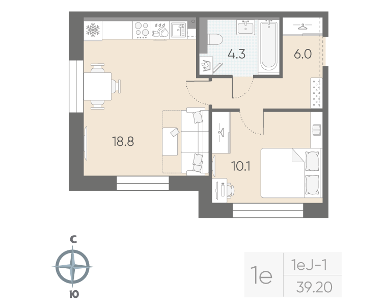 2 ккв (Евро) 39,2 м²