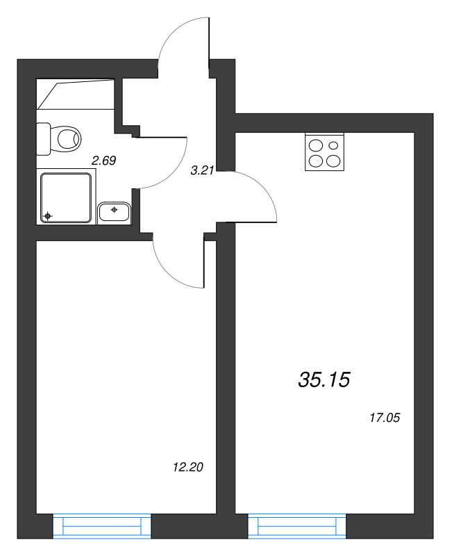 2 ккв (Евро) 35,2 м²