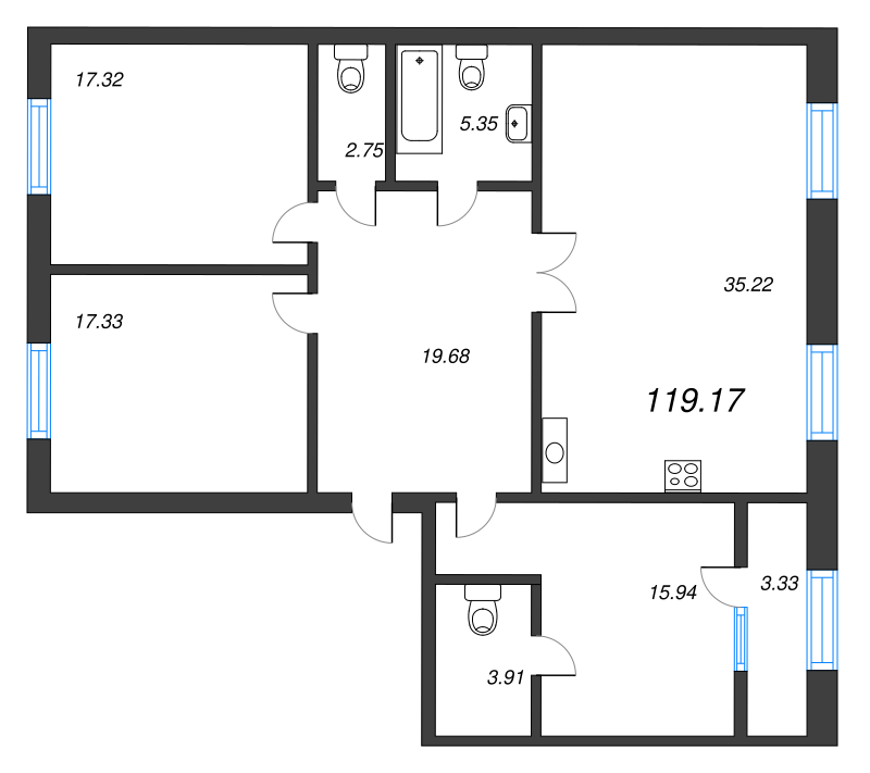 4 ккв (Евро) 118,5 м²