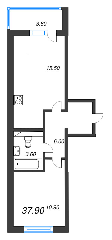 2 ккв (Евро) 37,9 м²