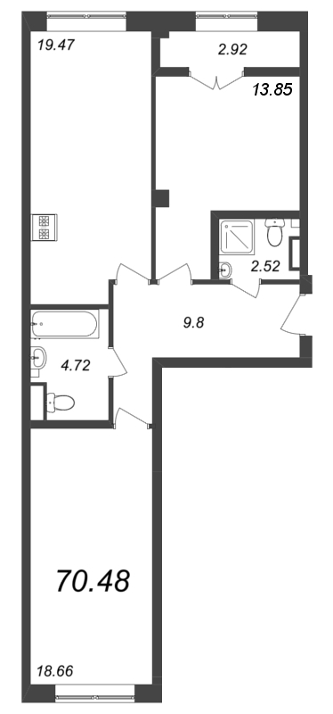 3 ккв (Евро) 70,6 м²