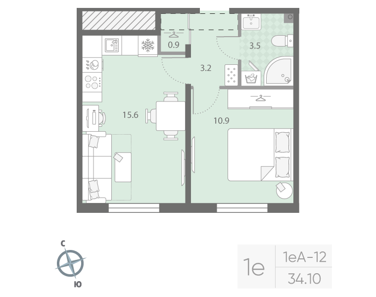 2 ккв (Евро) 34,1 м²