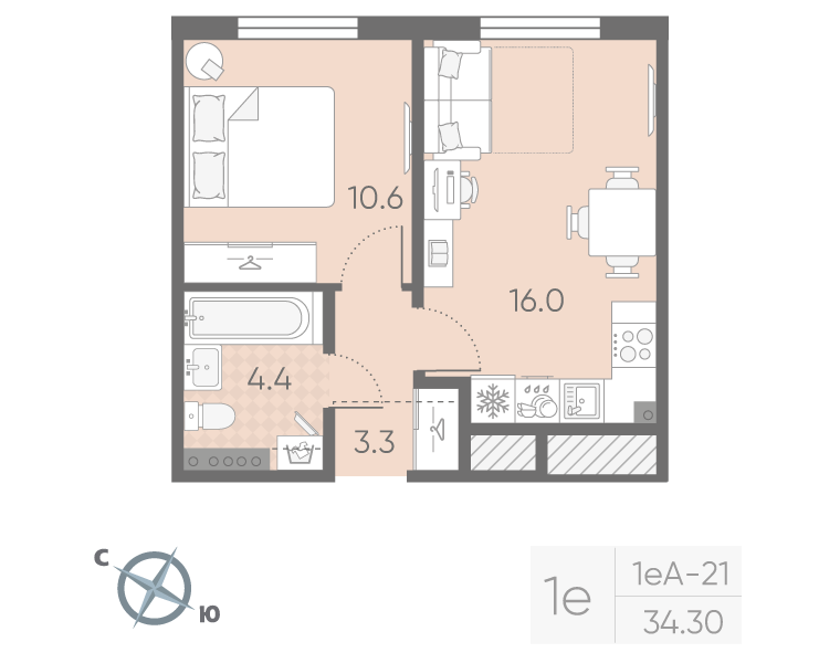 2 ккв (Евро) 34,3 м²