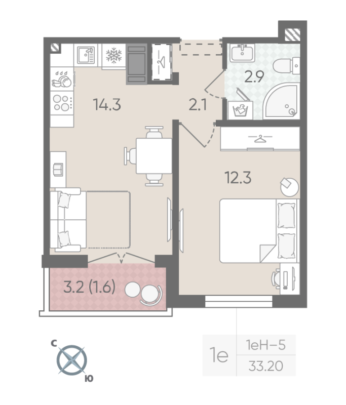 1 ккв 33,2 м²