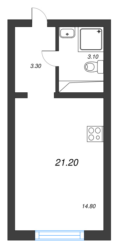 Студия 21,2 м²