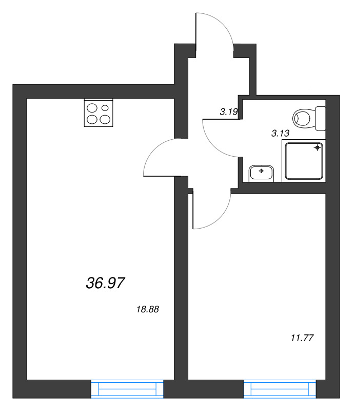 2 ккв (Евро) 37 м²