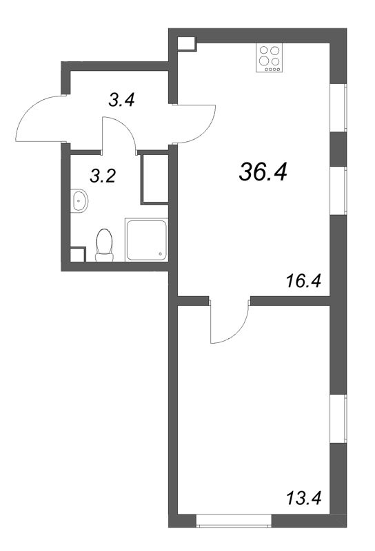 2 ккв (Евро) 36,4 м²