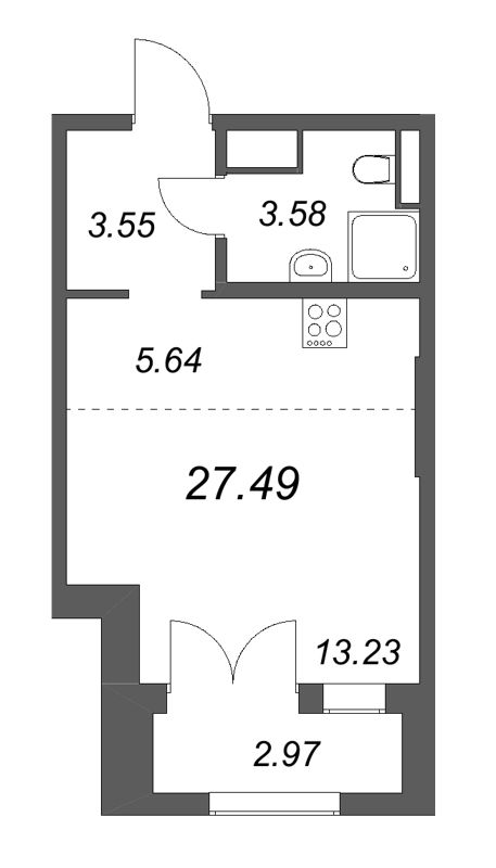 Студия 27,5 м²