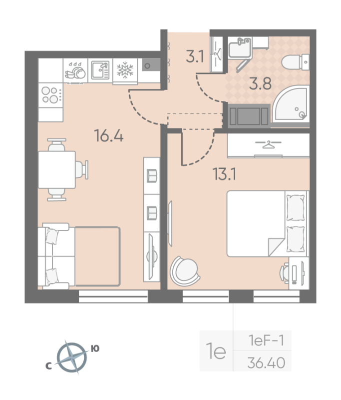 2 ккв (Евро) 36,4 м²