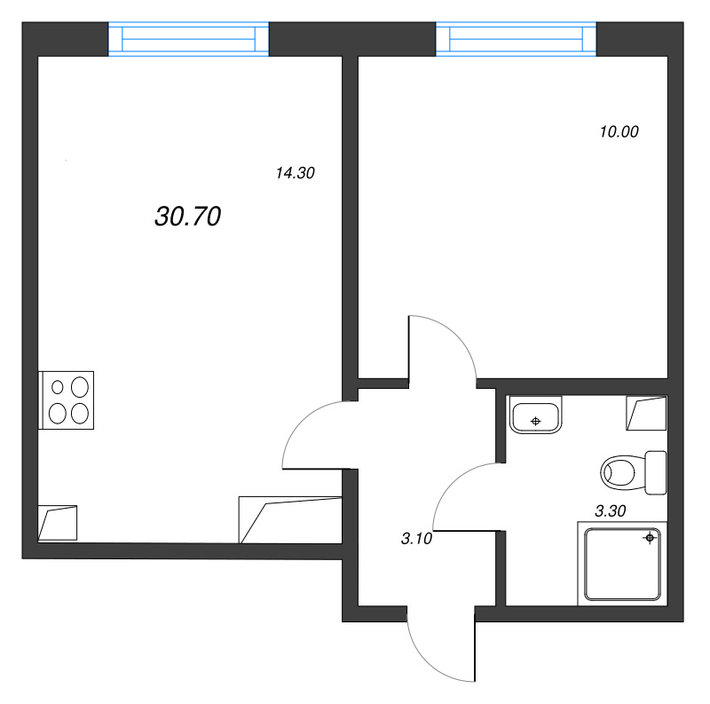 1 ккв 30,7 м²