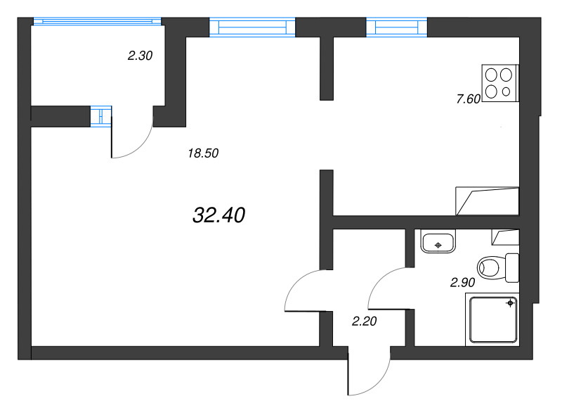 1 ккв 32,4 м²