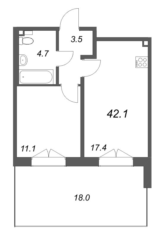 2 ккв (Евро) 42,1 м²
