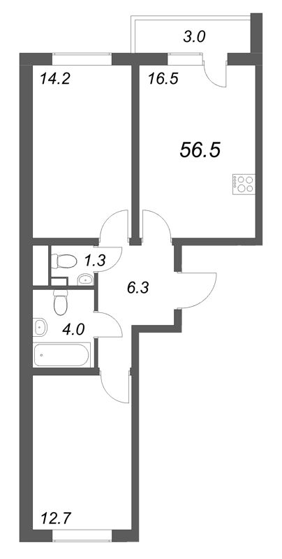 3 ккв (Евро) 56,5 м²
