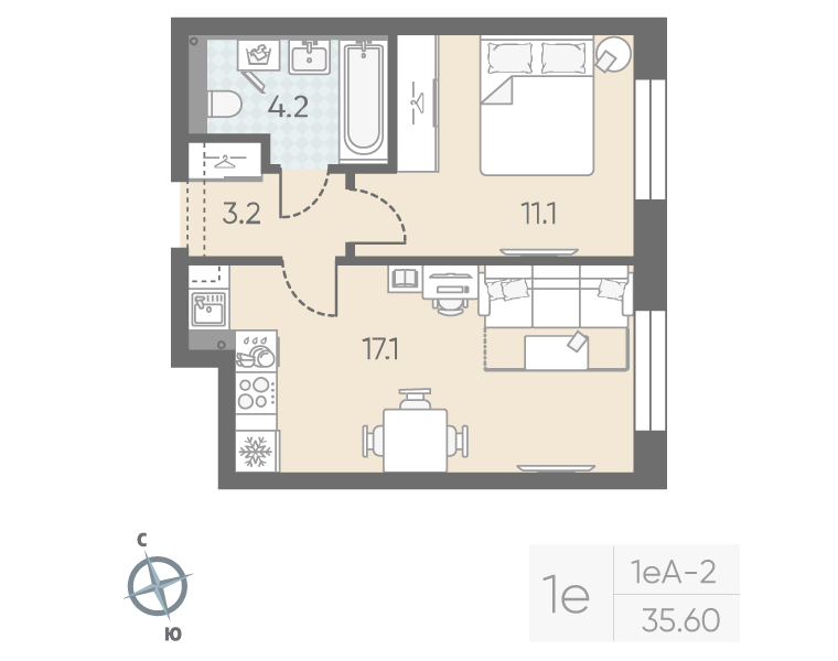 2 ккв (Евро) 35,6 м²