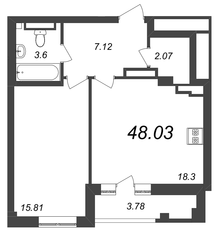 2 ккв (Евро) 48,4 м²