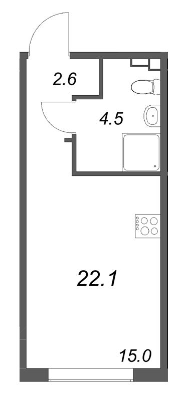 Студия 22,1 м²