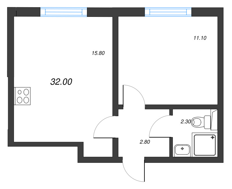 2 ккв (Евро) 32 м²
