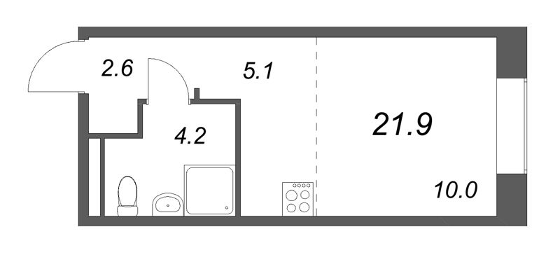 Студия 21,9 м²