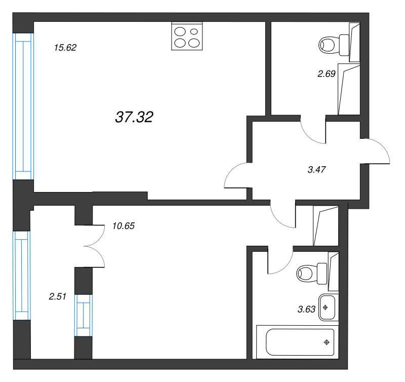 2 ккв (Евро) 37,3 м²