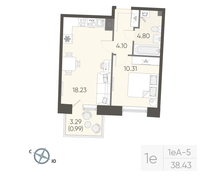 2 ккв (Евро) 38,4 м²